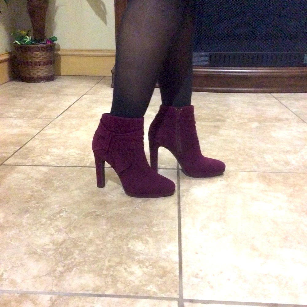 Burgundy faux suede booties